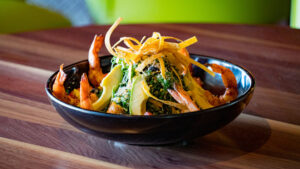 Kale salad with shrimp and avocado